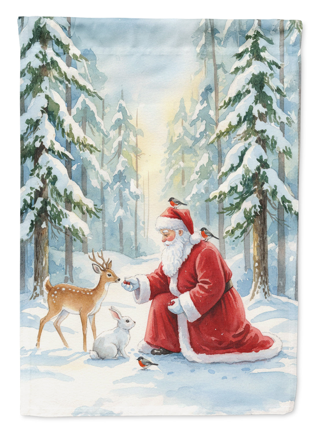 Santa Claus in the Forest with Wildlife Christmas House Flag 28x40 Porch Sleeve Pole Decorative Outside Yard Banner Artwork Wall Hanging, Polyester
