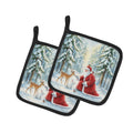 Santa Claus in the Forest with Wildlife Christmas Pot Holder Set of 2 Heat Resistant Quilted Hot Pads 7.5 x 7.5 Inch, Insulated Kitchen Trivets for Cooking & Baking