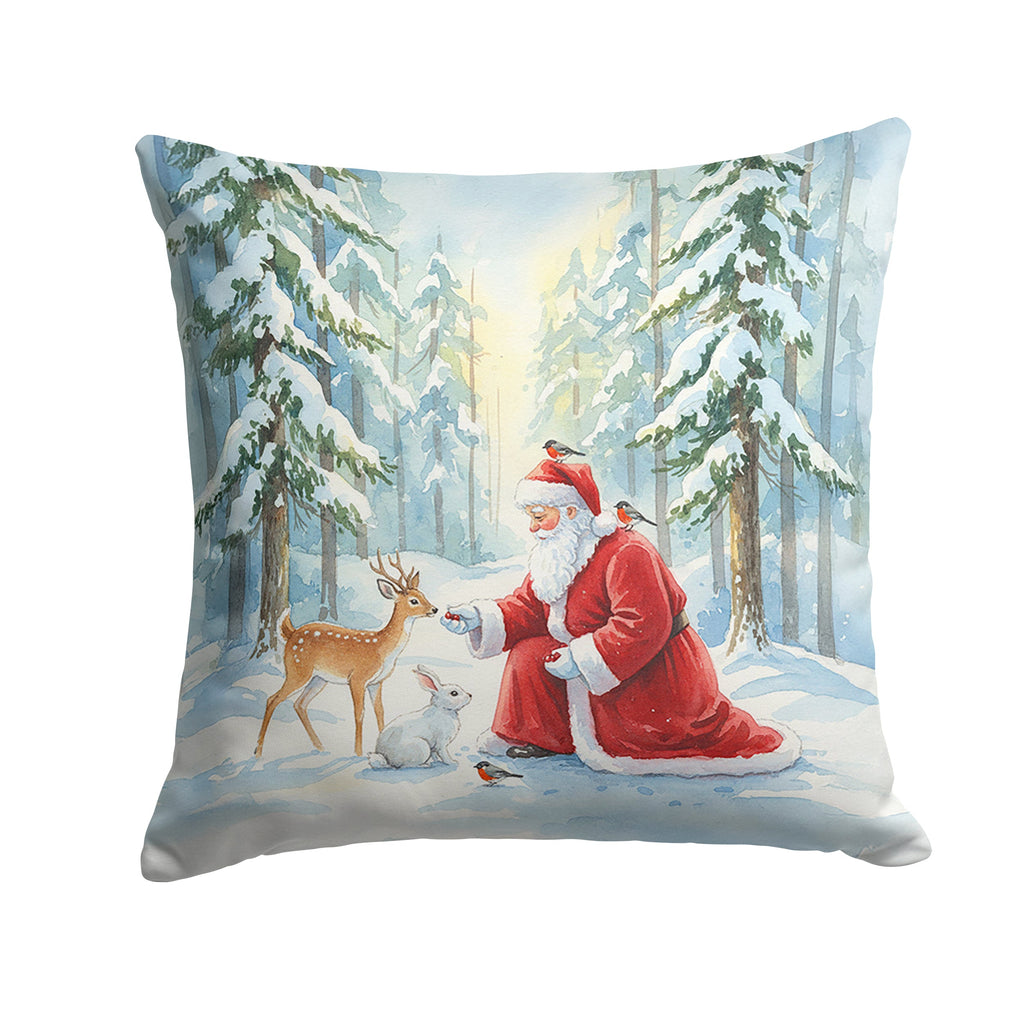 Santa Claus in the Forest with Wildlife Christmas Decorative Throw Pillow 14x14 Indoor Outdoor Accent Cushion, Fabric Cover with Insert for Sofa, Bed, Porch & Living Room