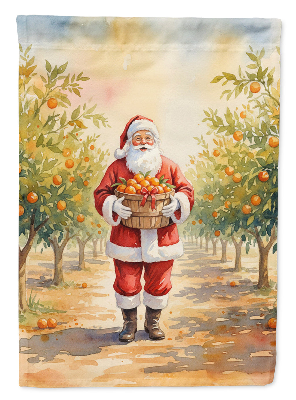 Santa Claus in the Orange Grove Christmas House Flag 28x40 Porch Sleeve Pole Decorative Outside Yard Banner Artwork Wall Hanging, Polyester