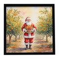 Santa Claus in the Orange Grove Christmas Framed Metal Print Bathroom, Kitchen, Office, Home Decor Wall Art Ready to Hang, Square, 8X8