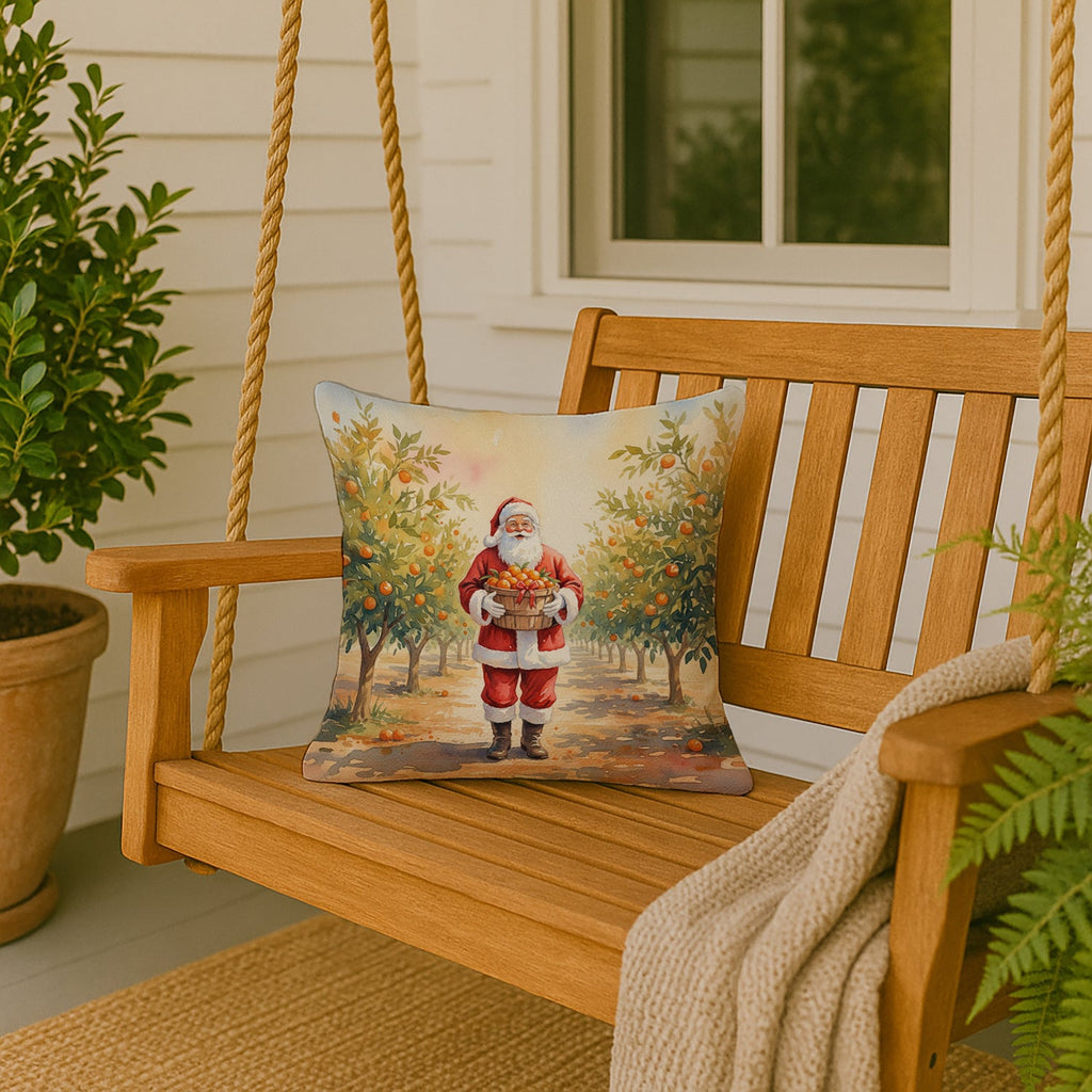 Santa Claus in the Orange Grove Christmas Decorative Throw Pillow 18x18 Indoor Outdoor Accent Cushion, Fabric Cover with Insert for Sofa, Bed, Porch & Living Room