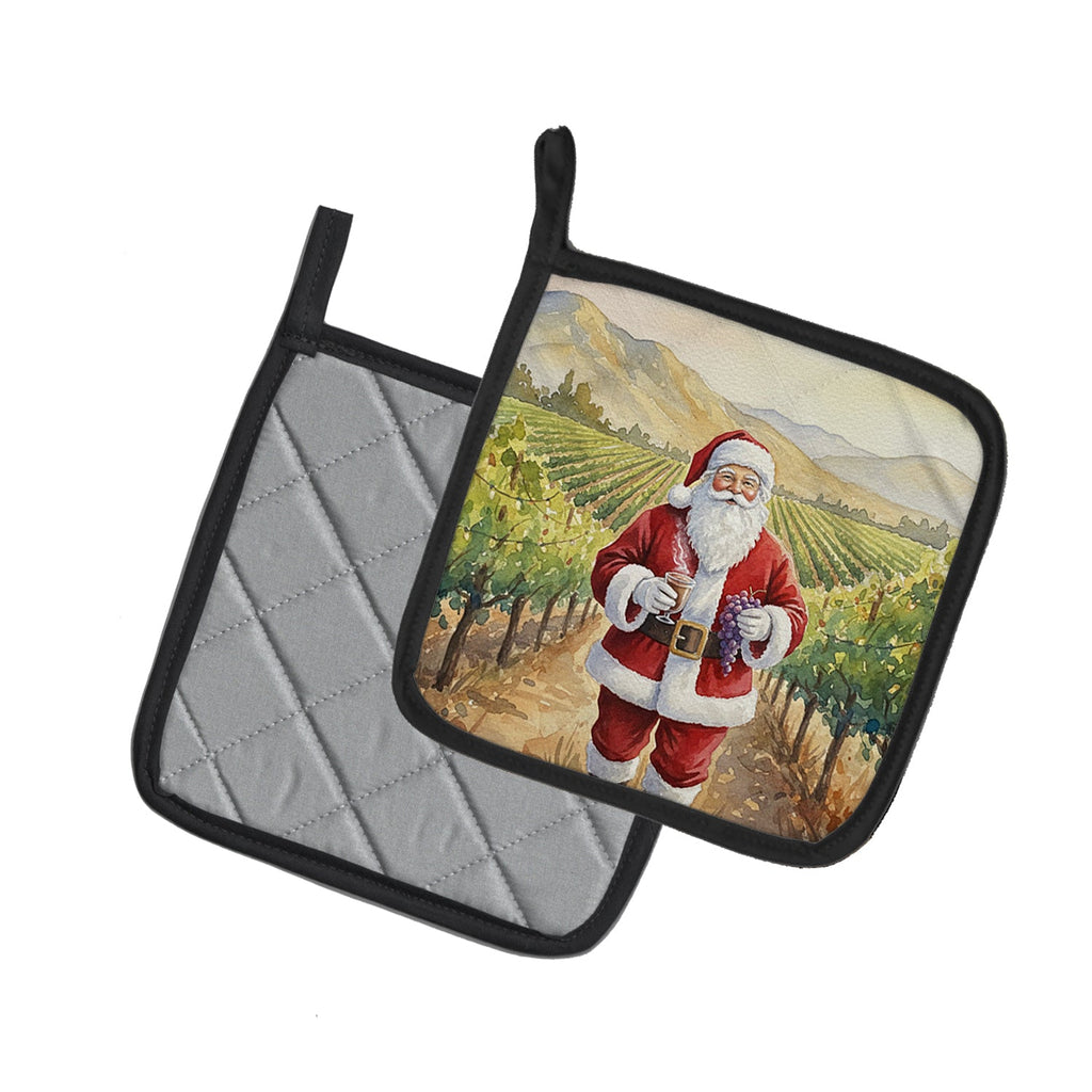 Santa Claus in the Vineyard Christmas Pot Holder Set of 2 Heat Resistant Quilted Hot Pads 7.5 x 7.5 Inch, Insulated Kitchen Trivets for Cooking & Baking