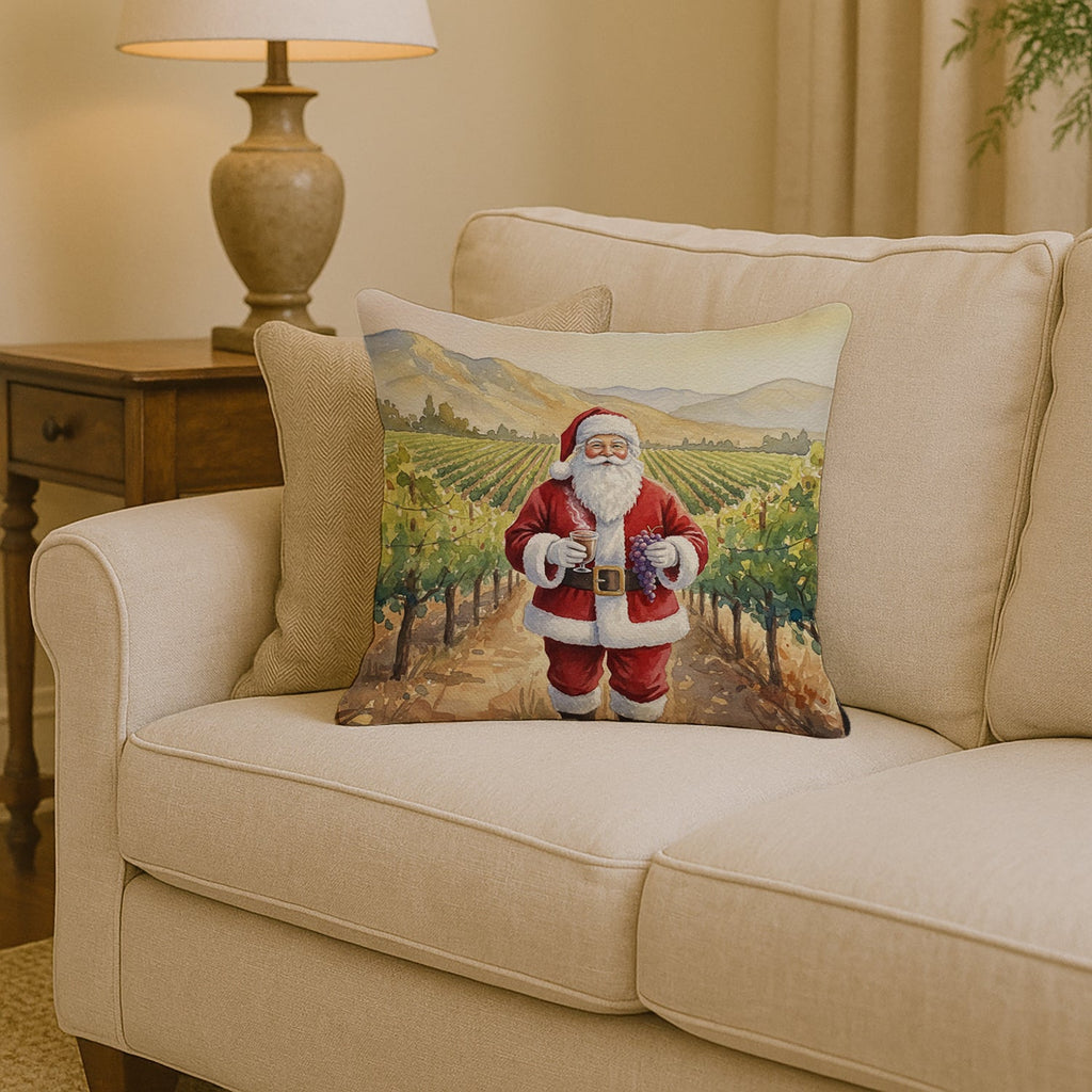 Santa Claus in the Vineyard Christmas Decorative Throw Pillow 14x14 Indoor Outdoor Accent Cushion, Fabric Cover with Insert for Sofa, Bed, Porch & Living Room