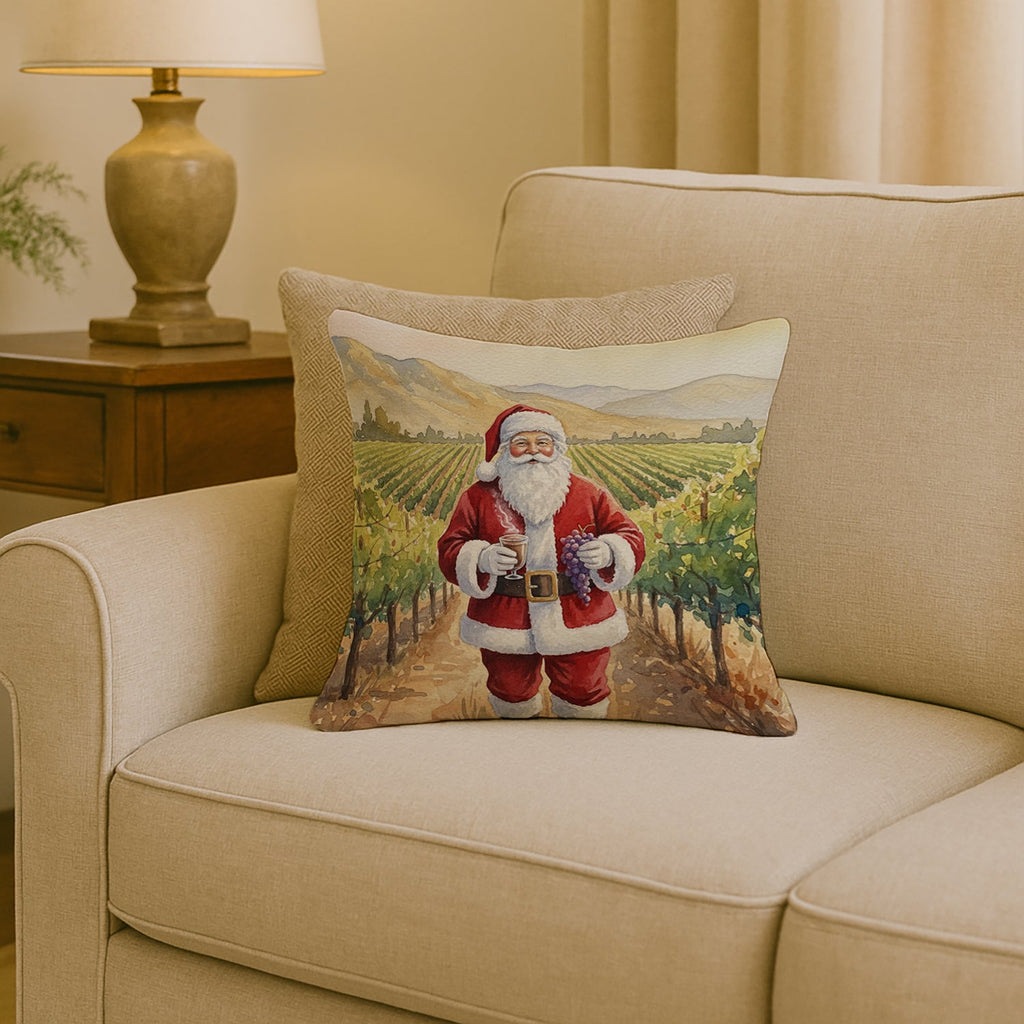 Santa Claus in the Vineyard Christmas Decorative Throw Pillow 18x18 Indoor Outdoor Accent Cushion, Fabric Cover with Insert for Sofa, Bed, Porch & Living Room