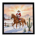 Santa Claus on Horseback at the Ranch Christmas Framed Metal Print Bathroom, Kitchen, Office, Home Decor Wall Art Ready to Hang, Square, 8X8