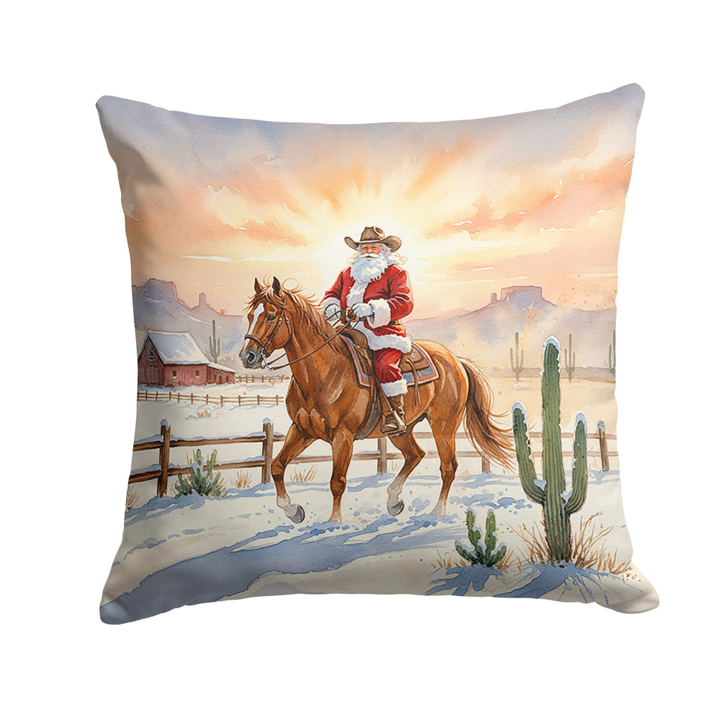 Santa Claus on Horseback at the Ranch Christmas Decorative Throw Pillow 14x14 Indoor Outdoor Accent Cushion, Fabric Cover with Insert for Sofa, Bed, Porch & Living Room