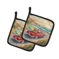 Santa Claus on Route 1 Christmas Pot Holder Set of 2 Heat Resistant Quilted Hot Pads 7.5 x 7.5 Inch, Insulated Kitchen Trivets for Cooking & Baking