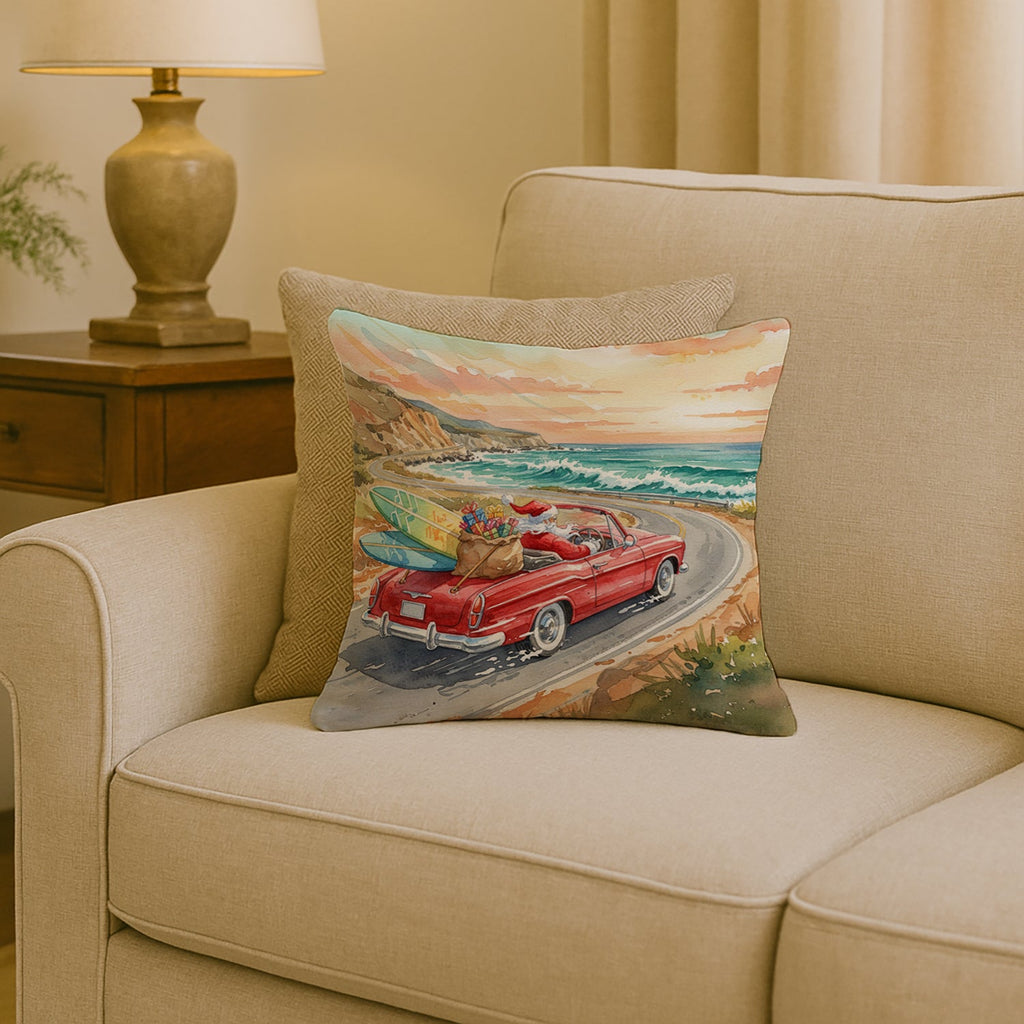 Santa Claus on Route 1 Christmas Decorative Throw Pillow 18x18 Indoor Outdoor Accent Cushion, Fabric Cover with Insert for Sofa, Bed, Porch & Living Room