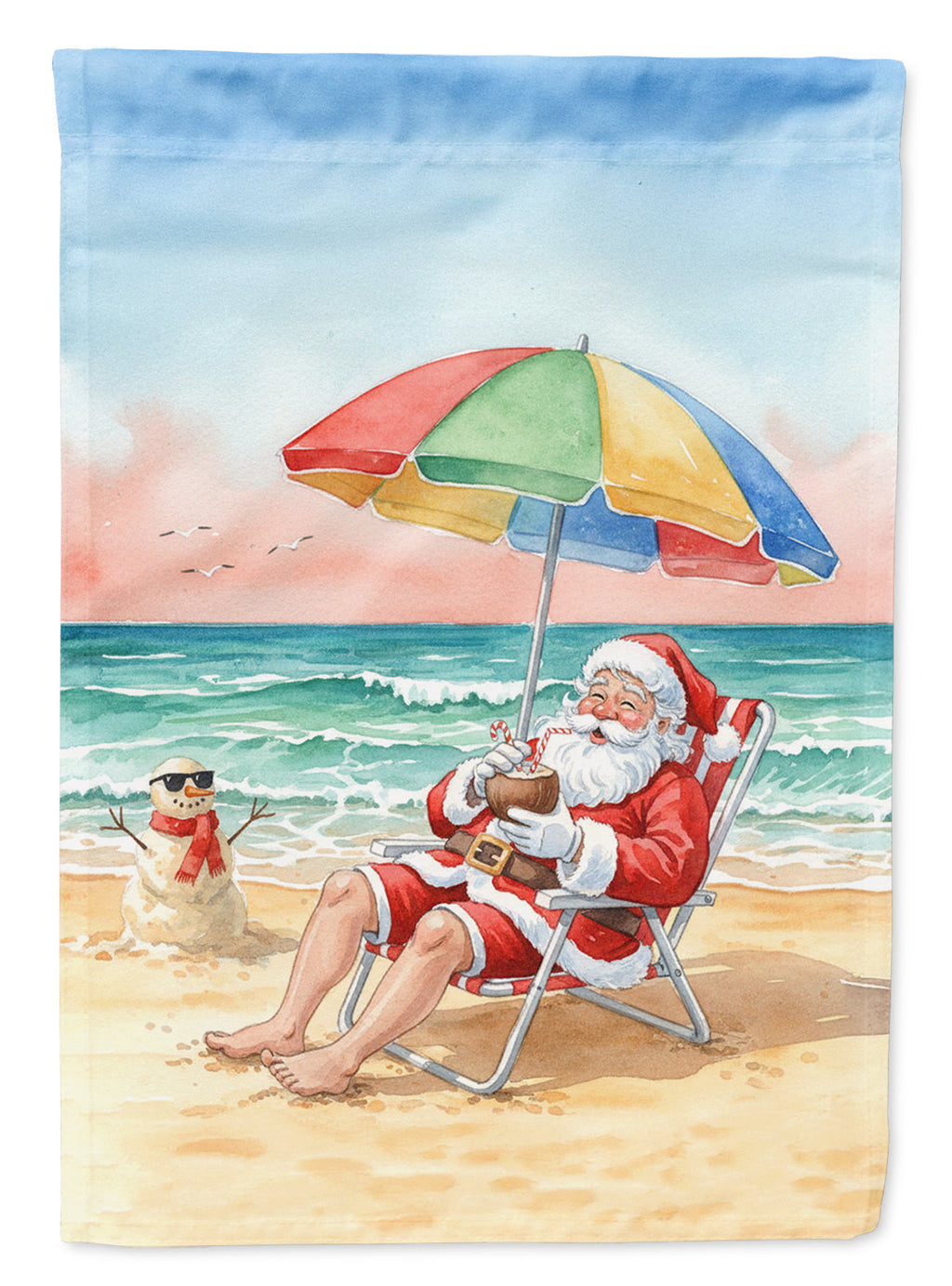 Santa Claus on the Beach Christmas House Flag 28x40 Porch Sleeve Pole Decorative Outside Yard Banner Artwork Wall Hanging, Polyester