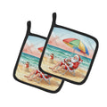 Santa Claus on the Beach Christmas Pot Holder Set of 2 Heat Resistant Quilted Hot Pads 7.5 x 7.5 Inch, Insulated Kitchen Trivets for Cooking & Baking
