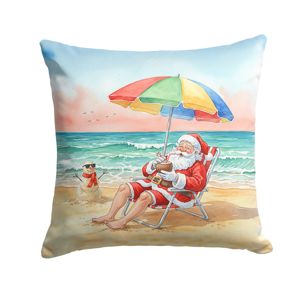 Santa Claus on the Beach Christmas Decorative Throw Pillow 18x18 Indoor Outdoor Accent Cushion, Fabric Cover with Insert for Sofa, Bed, Porch & Living Room