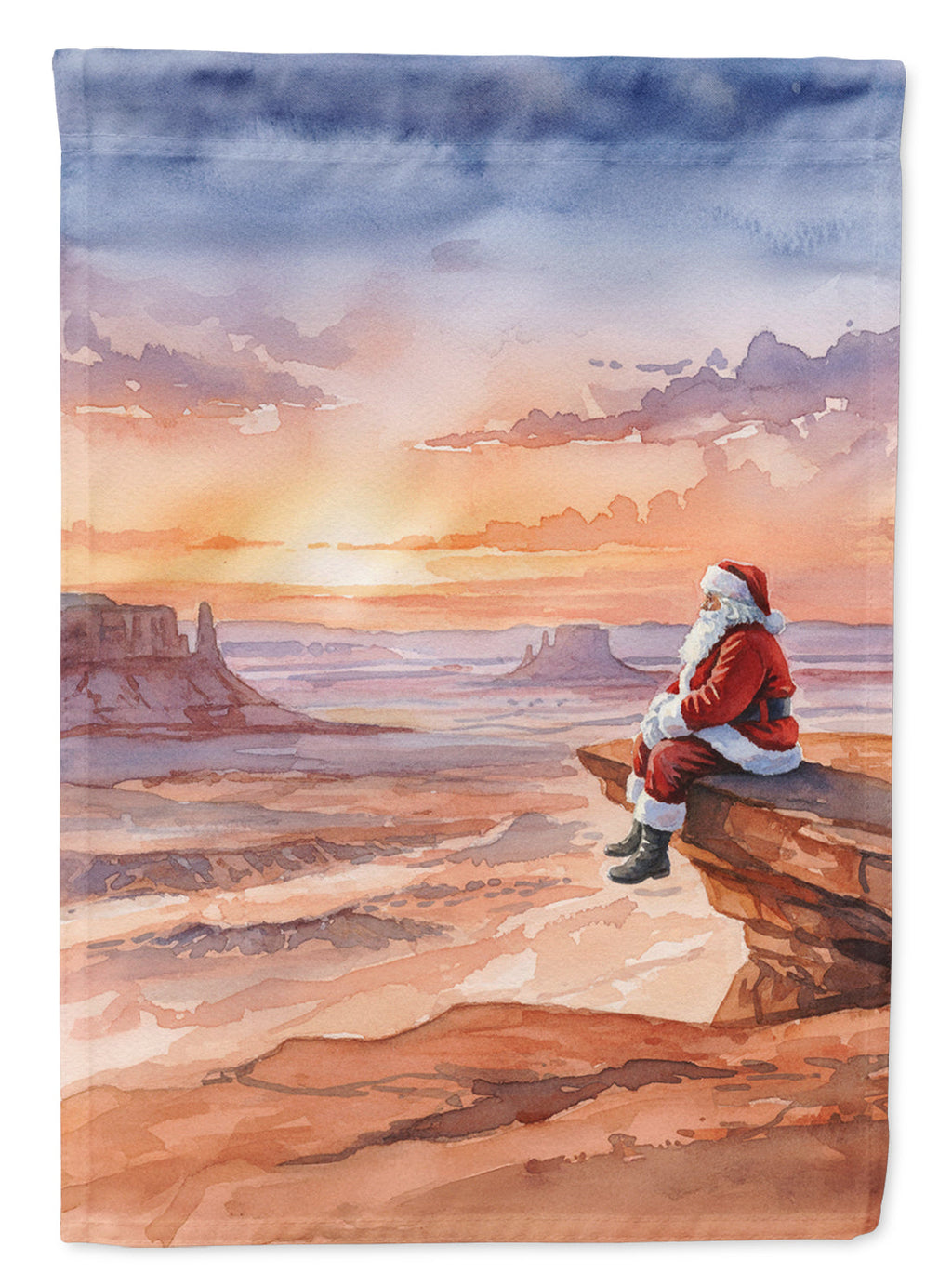 Santa Claus on the Red Rocks Christmas House Flag 28x40 Porch Sleeve Pole Decorative Outside Yard Banner Artwork Wall Hanging, Polyester