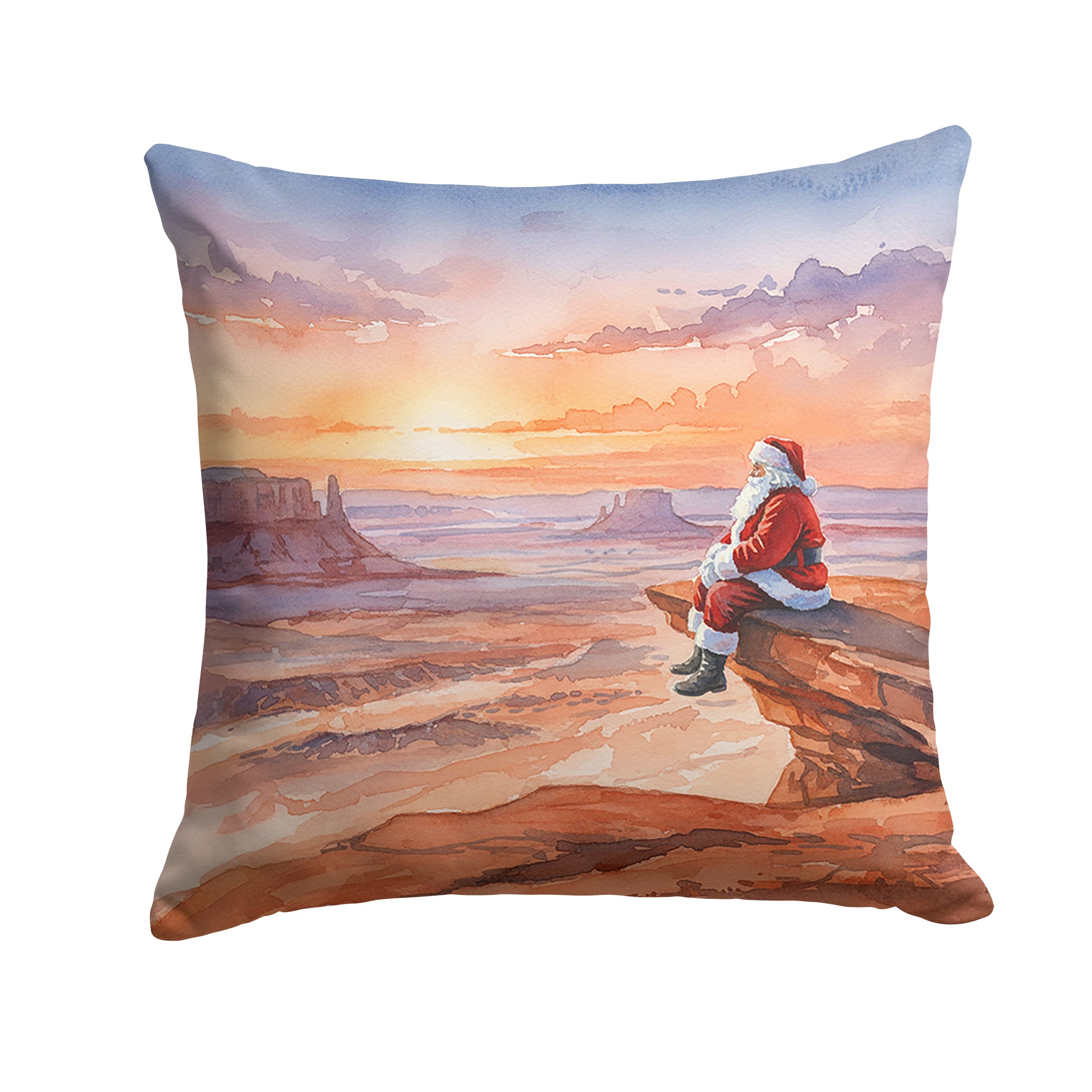Santa Claus on the Red Rocks Christmas Decorative Throw Pillow 14x14 Indoor Outdoor Accent Cushion, Fabric Cover with Insert for Sofa, Bed, Porch & Living Room
