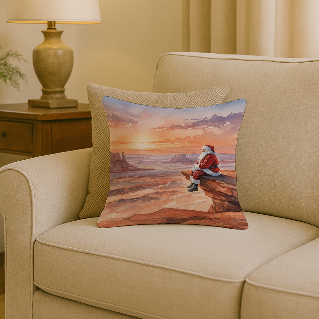 Santa Claus on the Red Rocks Christmas Decorative Throw Pillow 18x18 Indoor Outdoor Accent Cushion, Fabric Cover with Insert for Sofa, Bed, Porch & Living Room