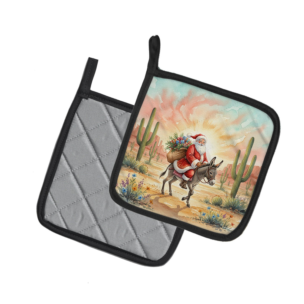 Santa Claus Riding a Burro Christmas Pot Holder Set of 2 Heat Resistant Quilted Hot Pads 7.5 x 7.5 Inch, Insulated Kitchen Trivets for Cooking & Baking