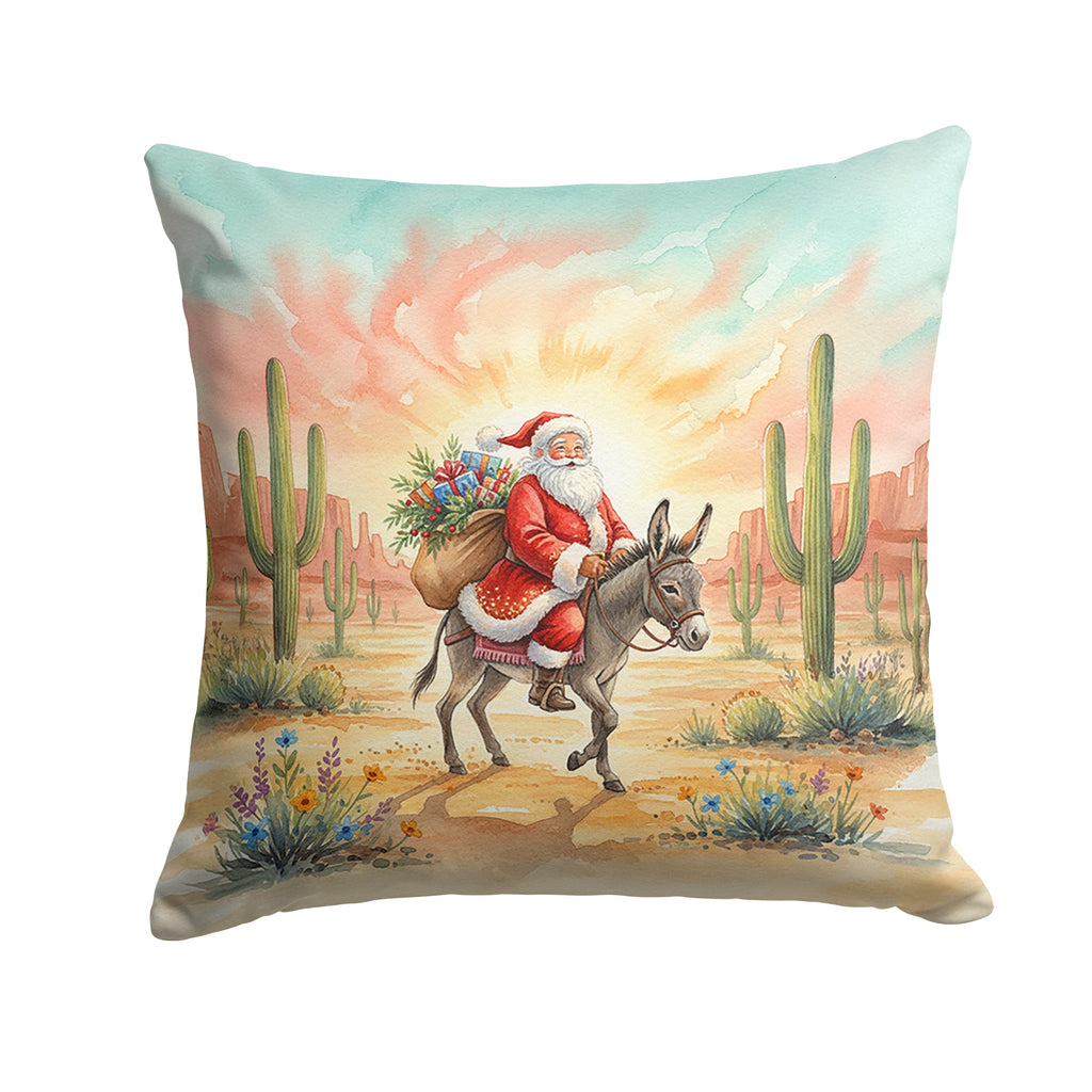 Santa Claus Riding a Burro Christmas Decorative Throw Pillow 14x14 Indoor Outdoor Accent Cushion, Fabric Cover with Insert for Sofa, Bed, Porch & Living Room