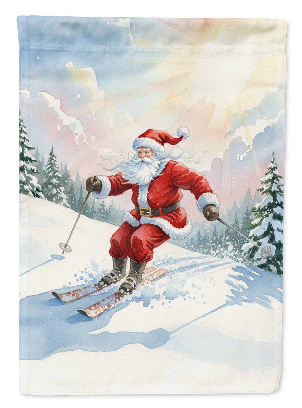 Santa Claus Skiing Downhill Christmas House Flag 28x40 Porch Sleeve Pole Decorative Outside Yard Banner Artwork Wall Hanging, Polyester