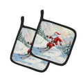 Santa Claus Skiing Downhill Christmas Pot Holder Set of 2 Heat Resistant Quilted Hot Pads 7.5 x 7.5 Inch, Insulated Kitchen Trivets for Cooking & Baking