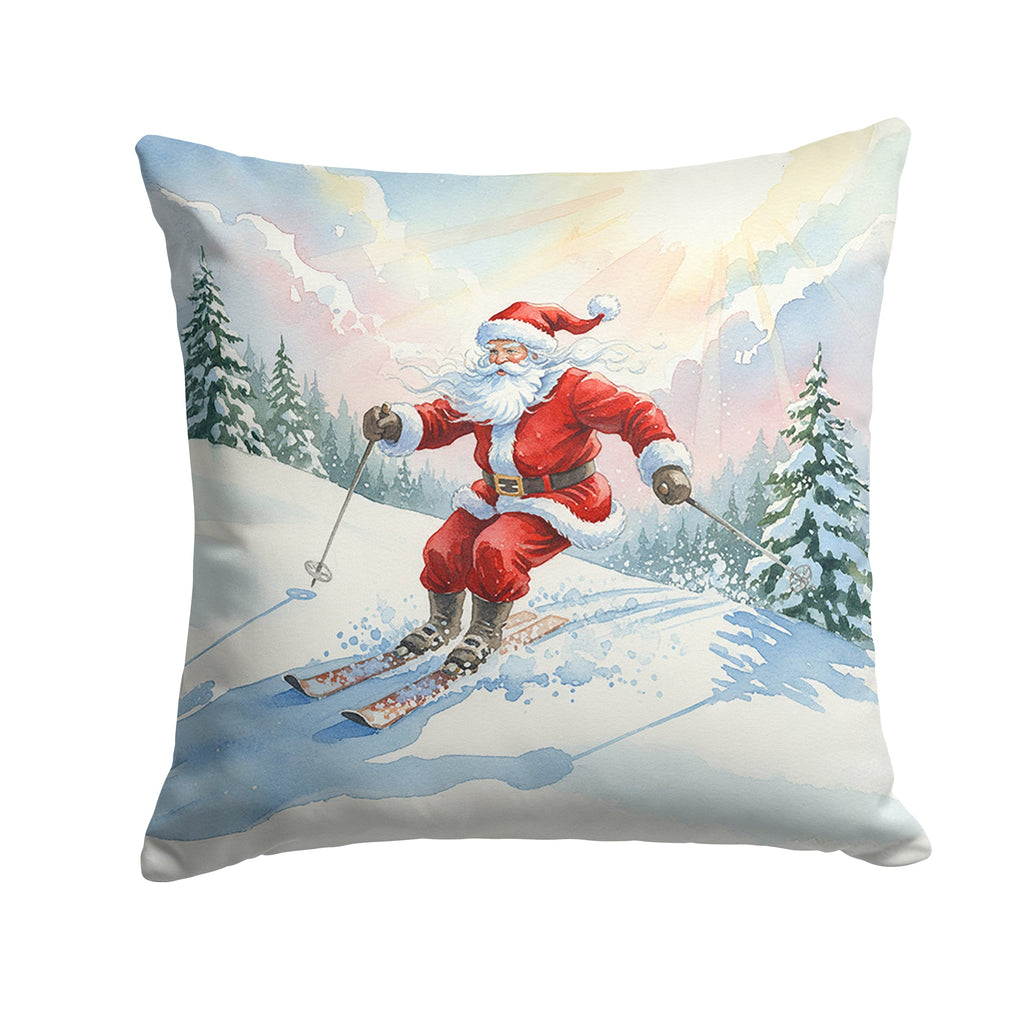 Santa Claus Skiing Downhill Christmas Decorative Throw Pillow 18x18 Indoor Outdoor Accent Cushion, Fabric Cover with Insert for Sofa, Bed, Porch & Living Room