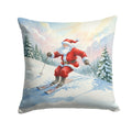 Santa Claus Skiing Downhill Christmas Decorative Throw Pillow 18x18 Indoor Outdoor Accent Cushion, Fabric Cover with Insert for Sofa, Bed, Porch & Living Room