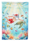 Santa Claus Snorkeling with a Sea Turtle Christmas House Flag 28x40 Porch Sleeve Pole Decorative Outside Yard Banner Artwork Wall Hanging, Polyester