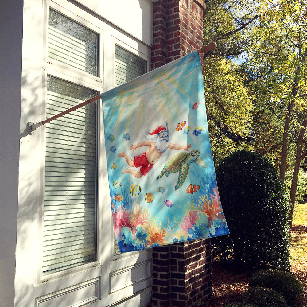 Santa Claus Snorkeling with a Sea Turtle Christmas House Flag 28x40 Porch Sleeve Pole Decorative Outside Yard Banner Artwork Wall Hanging, Polyester