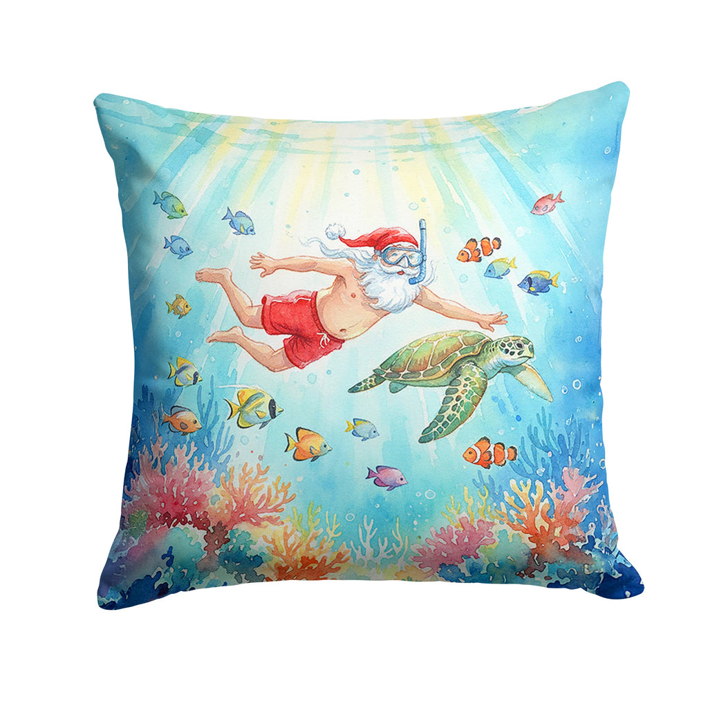 Santa Claus Snorkeling with a Sea Turtle Christmas Decorative Throw Pillow 18x18 Indoor Outdoor Accent Cushion, Fabric Cover with Insert for Sofa, Bed, Porch & Living Room