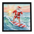Santa Claus Surfing Christmas Morning Christmas Framed Metal Print Bathroom, Kitchen, Office, Home Decor Wall Art Ready to Hang, Square, 8X8