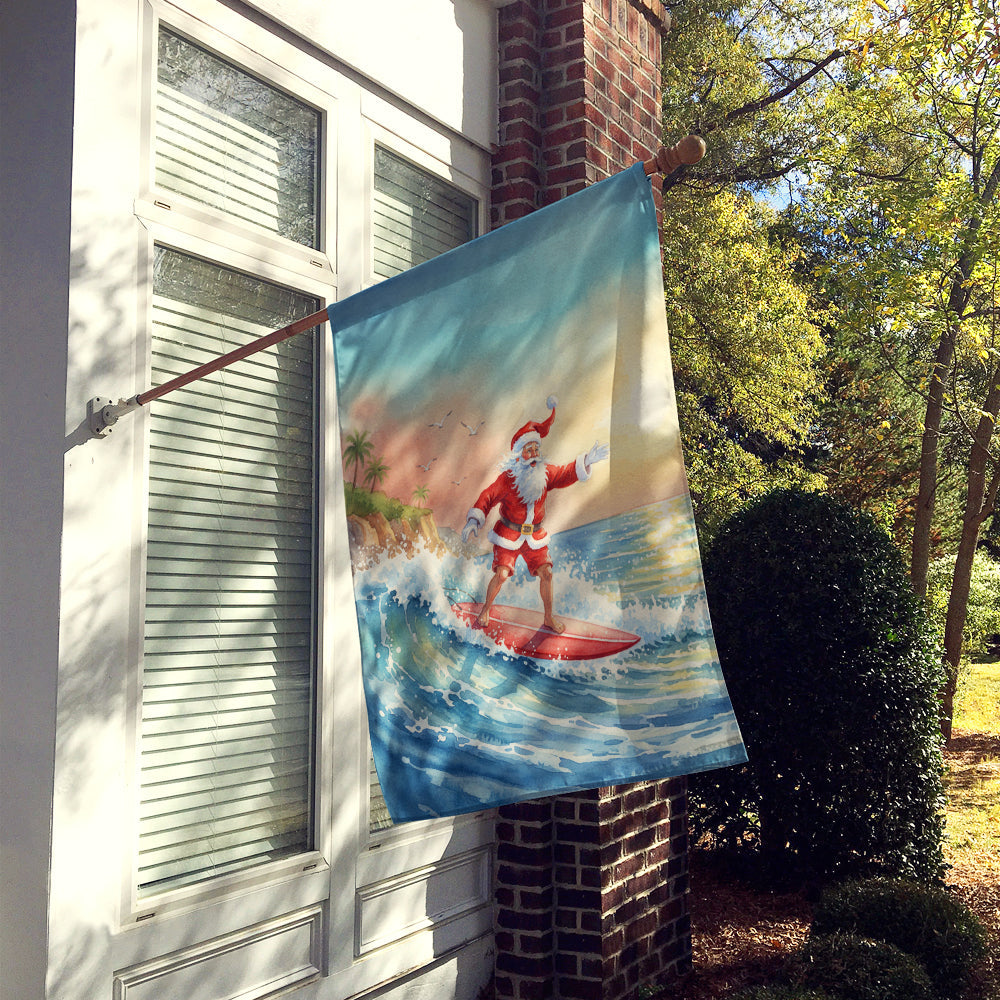 Santa Claus Surfing the Pacific Christmas House Flag 28x40 Porch Sleeve Pole Decorative Outside Yard Banner Artwork Wall Hanging, Polyester