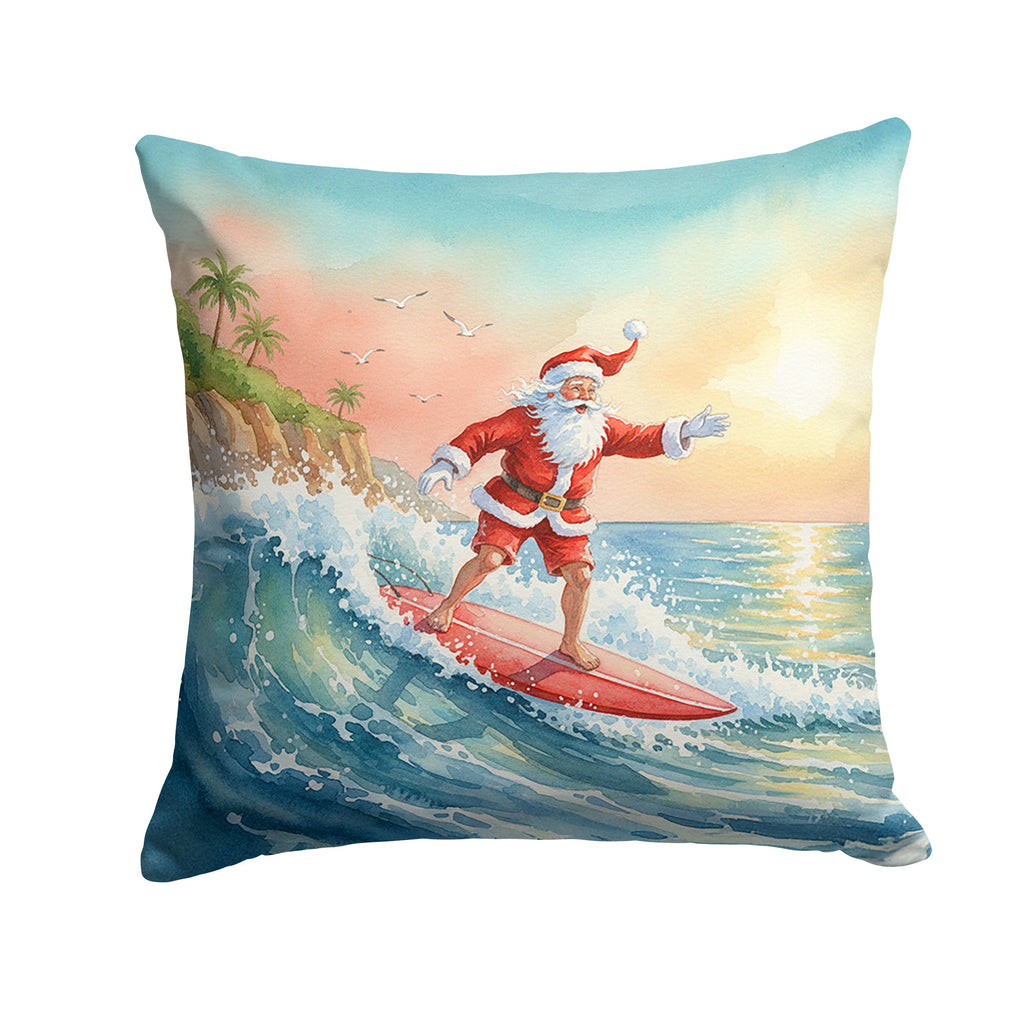 Santa Claus Surfing the Pacific Christmas Decorative Throw Pillow 14x14 Indoor Outdoor Accent Cushion, Fabric Cover with Insert for Sofa, Bed, Porch & Living Room