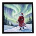 Santa Claus Watching the Northern Lights Christmas Framed Metal Print Bathroom, Kitchen, Office, Home Decor Wall Art Ready to Hang, Square, 8X8