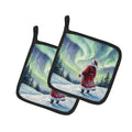 Santa Claus Watching the Northern Lights Christmas Pot Holder Set of 2 Heat Resistant Quilted Hot Pads 7.5 x 7.5 Inch, Insulated Kitchen Trivets for Cooking & Baking