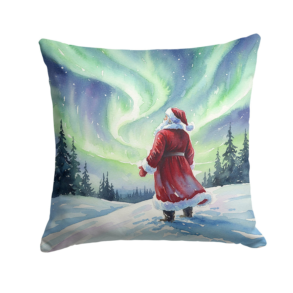 Santa Claus Watching the Northern Lights Christmas Decorative Throw Pillow 18x18 Indoor Outdoor Accent Cushion, Fabric Cover with Insert for Sofa, Bed, Porch & Living Room