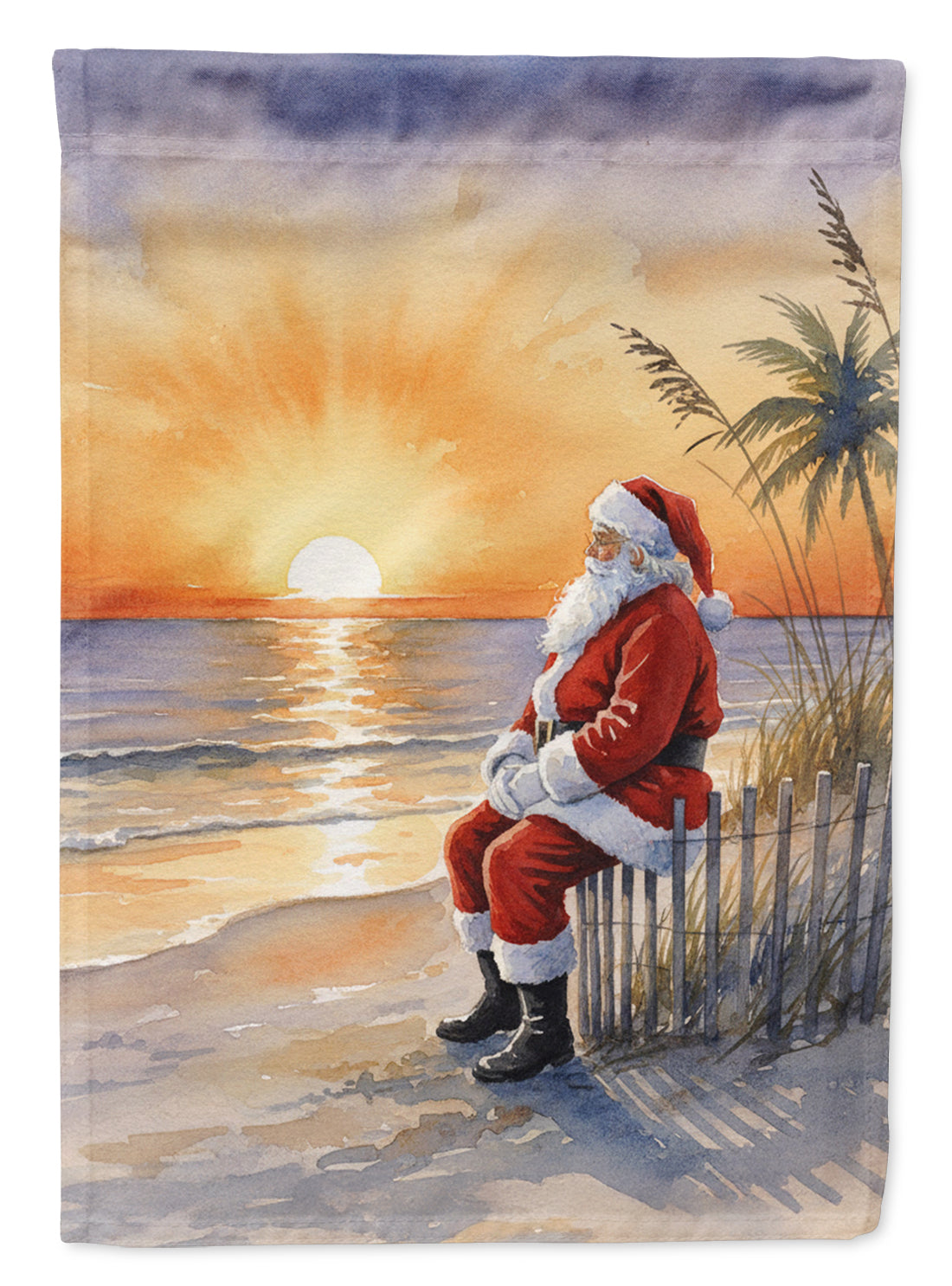 Santa Claus Watching the Sunset Christmas House Flag 28x40 Porch Sleeve Pole Decorative Outside Yard Banner Artwork Wall Hanging, Polyester