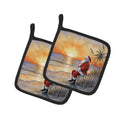Santa Claus Watching the Sunset Christmas Pot Holder Set of 2 Heat Resistant Quilted Hot Pads 7.5 x 7.5 Inch, Insulated Kitchen Trivets for Cooking & Baking