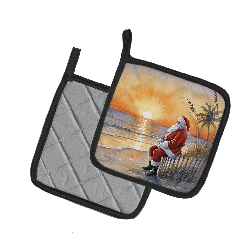 Santa Claus Watching the Sunset Christmas Pot Holder Set of 2 Heat Resistant Quilted Hot Pads 7.5 x 7.5 Inch, Insulated Kitchen Trivets for Cooking & Baking
