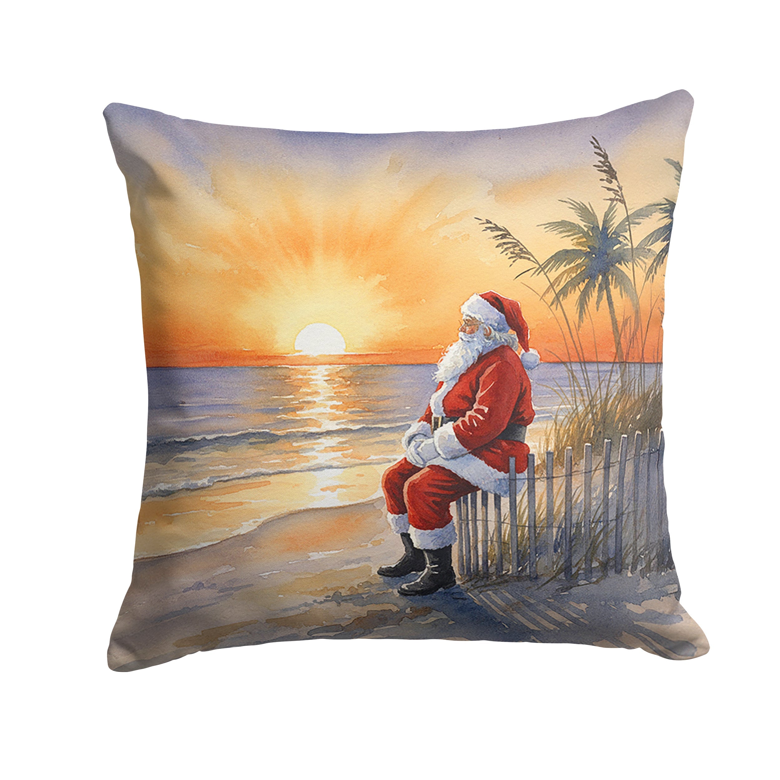 Santa Claus Watching the Sunset Christmas Decorative Throw Pillow 14x14 Indoor Outdoor Accent Cushion, Fabric Cover with Insert for Sofa, Bed, Porch & Living Room
