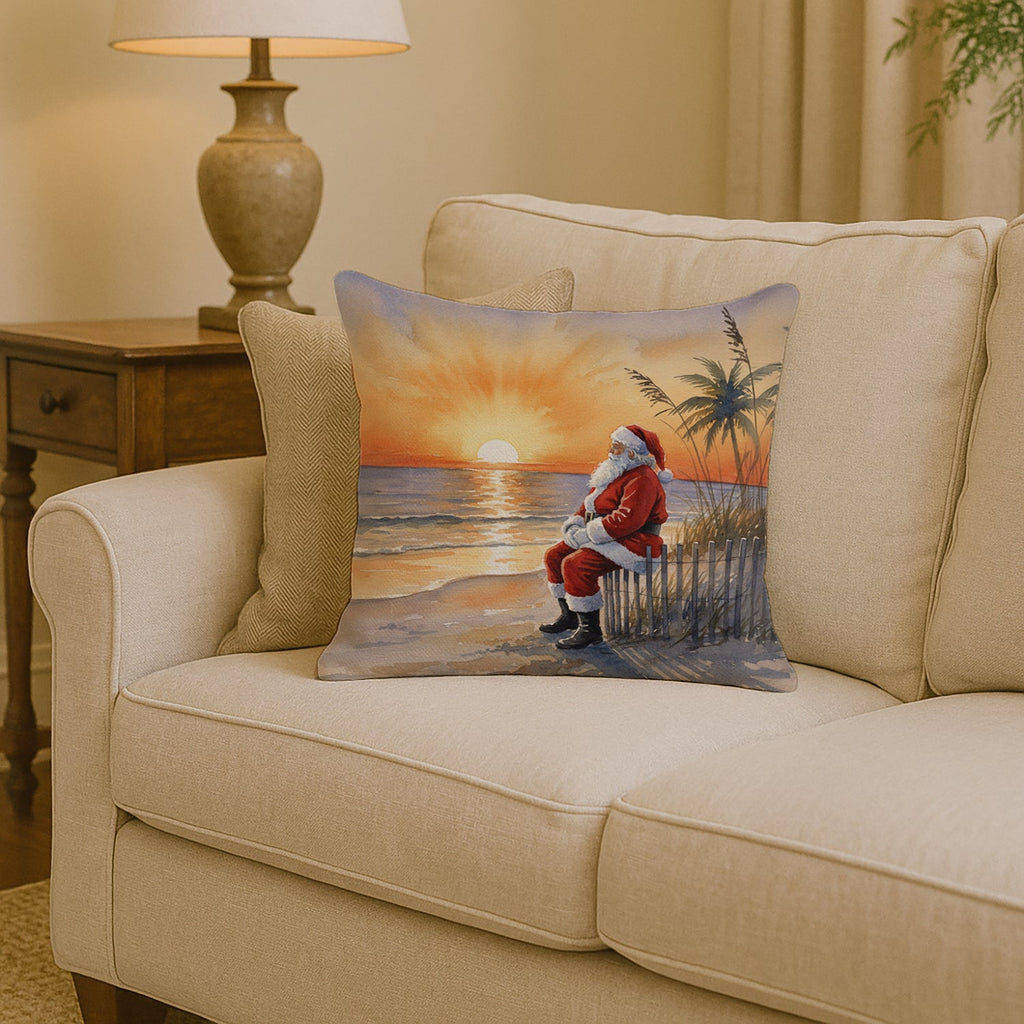 Santa Claus Watching the Sunset Christmas Decorative Throw Pillow 14x14 Indoor Outdoor Accent Cushion, Fabric Cover with Insert for Sofa, Bed, Porch & Living Room