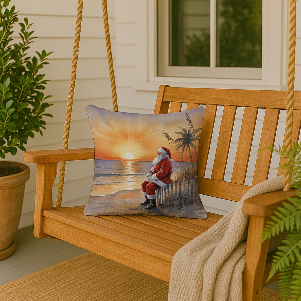 Santa Claus Watching the Sunset Christmas Decorative Throw Pillow 18x18 Indoor Outdoor Accent Cushion, Fabric Cover with Insert for Sofa, Bed, Porch & Living Room