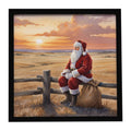 Santa Claus Watching the Sunset on the Prairie Christmas Framed Metal Print Bathroom, Kitchen, Office, Home Decor Wall Art Ready to Hang, Square, 8X8