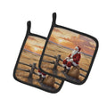 Santa Claus Watching the Sunset on the Prairie Christmas Pot Holder Set of 2 Heat Resistant Quilted Hot Pads 7.5 x 7.5 Inch, Insulated Kitchen Trivets for Cooking & Baking