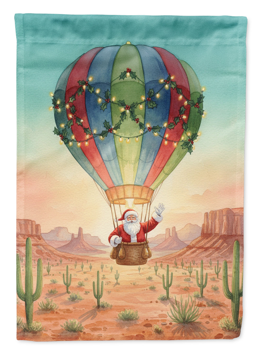 Santa Claus with a Hot-Air Balloon Christmas House Flag 28x40 Porch Sleeve Pole Decorative Outside Yard Banner Artwork Wall Hanging, Polyester