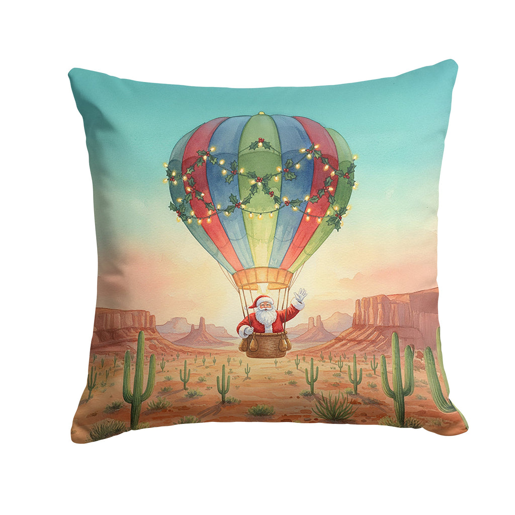 Santa Claus with a Hot-Air Balloon Christmas Decorative Throw Pillow 18x18 Indoor Outdoor Accent Cushion, Fabric Cover with Insert for Sofa, Bed, Porch & Living Room