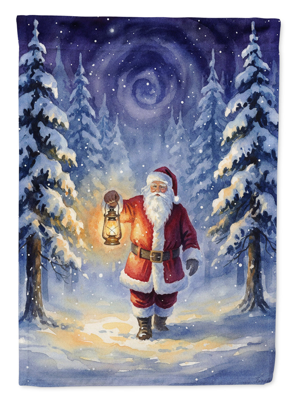 Santa Claus with a Lantern in the Woods Christmas House Flag 28x40 Porch Sleeve Pole Decorative Outside Yard Banner Artwork Wall Hanging, Polyester