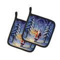 Santa Claus with a Lantern in the Woods Christmas Pot Holder Set of 2 Heat Resistant Quilted Hot Pads 7.5 x 7.5 Inch, Insulated Kitchen Trivets for Cooking & Baking