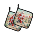 Santa Claus with a Roadrunner Christmas Pot Holder Set of 2 Heat Resistant Quilted Hot Pads 7.5 x 7.5 Inch, Insulated Kitchen Trivets for Cooking & Baking