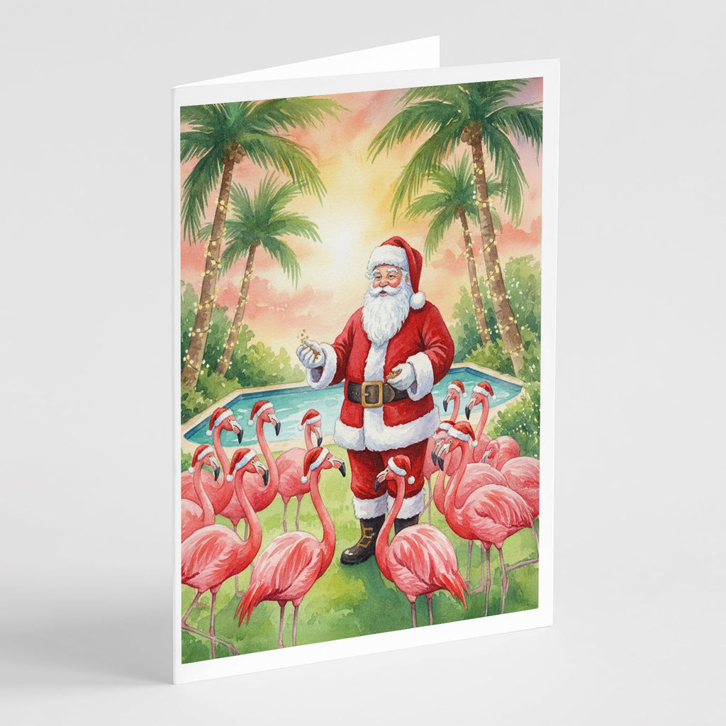 Santa Claus with Flamingos Christmas Greeting Cards Pack of 8 Blank Cards with Envelopes Whimsical A7 Size 5x7