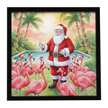 Santa Claus with Flamingos Christmas Framed Metal Print Bathroom, Kitchen, Office, Home Decor Wall Art Ready to Hang, Square, 8X8