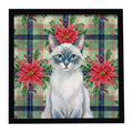 Blue Point Cat with Poinsettias Framed Metal Print Bathroom, Kitchen, Office, Home Decor Wall Art Ready to Hang, Square, 8X8